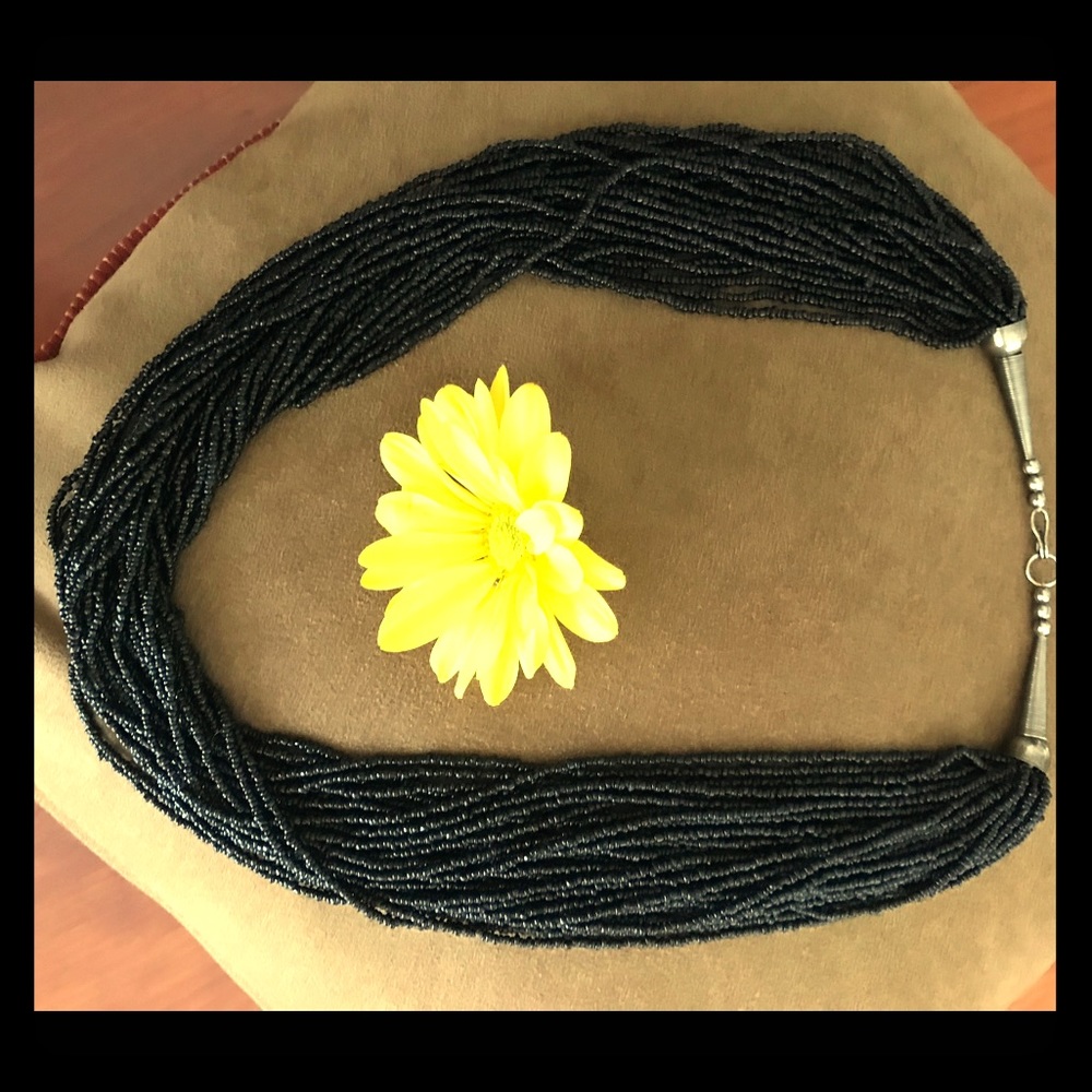 Boho Multi strand black bead necklace
